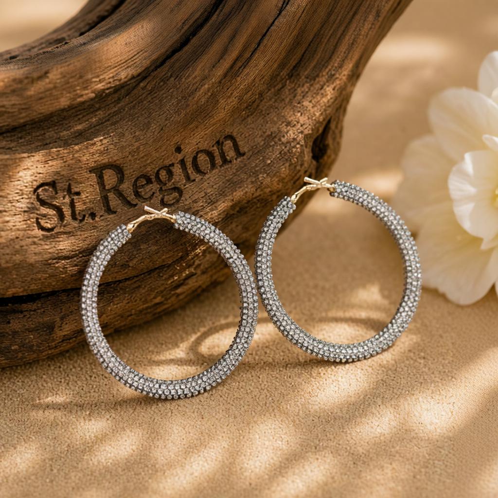 Clear Cubic Zirconia and 18K Gold-Plated Hoop Earrings, gold hoop earrings for women, vintage-inspired design, front view