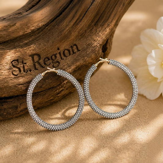 Clear Cubic Zirconia and 18K Gold-Plated Hoop Earrings, gold hoop earrings for women, vintage-inspired design, front view