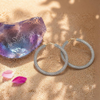 Clear Cubic Zirconia and 18K Gold-Plated Hoop Earrings, gold hoop earrings for women, detail close-up