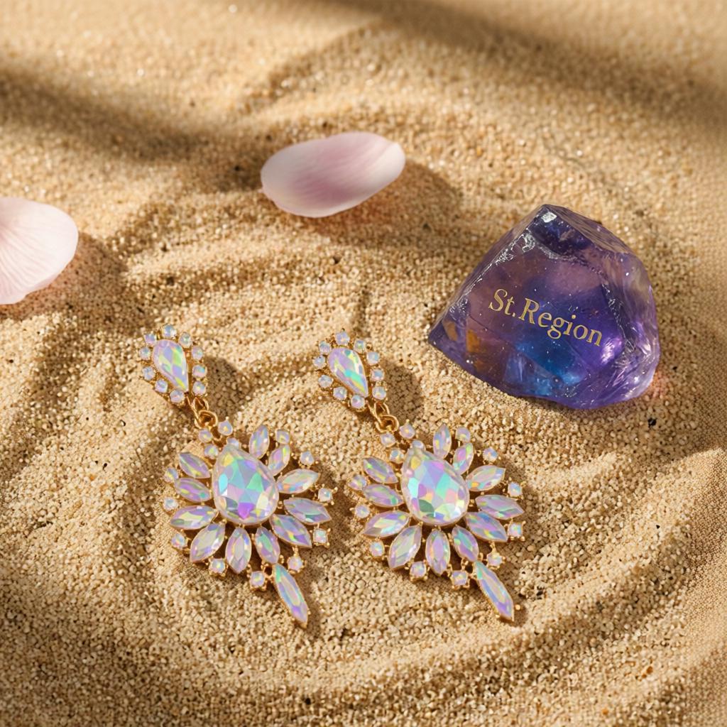 Crystal and Cubic Zirconia Teardrop Earrings, drop earrings for women, everyday style, detail close-up