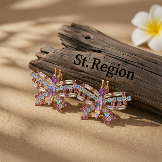 Champagne Crystal & Cubic Zirconia Butterfly Stud Earrings