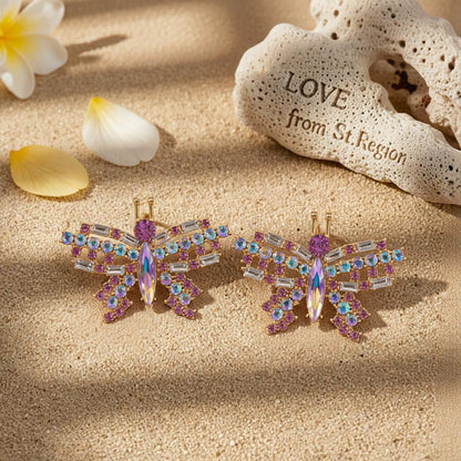 Champagne Crystal and Cubic Zirconia Butterfly Stud Earrings, stud earrings for women, lifestyle look