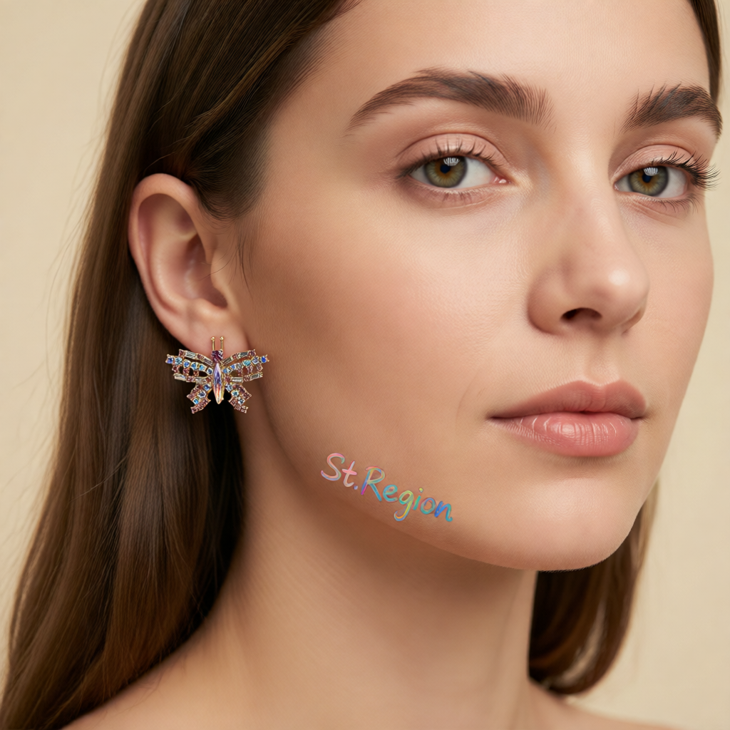 Champagne Crystal & Cubic Zirconia Butterfly Stud Earrings