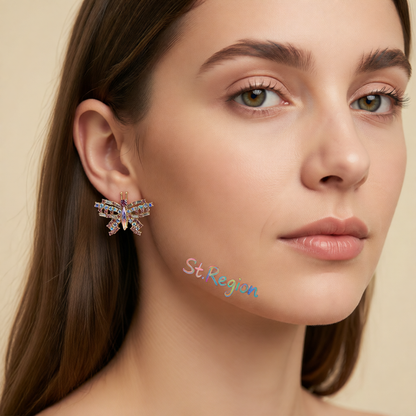 Champagne Crystal & Cubic Zirconia Butterfly Stud Earrings