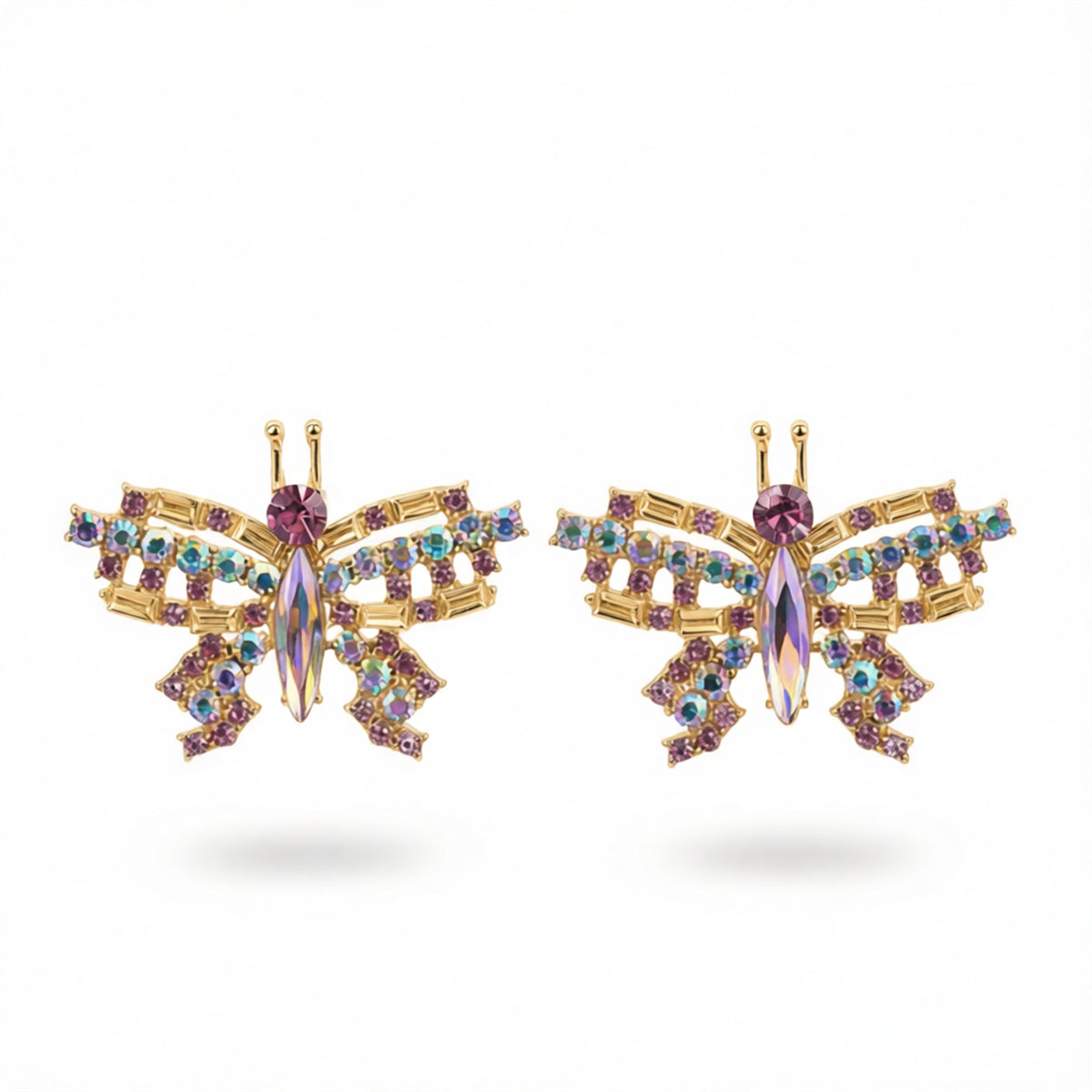 Champagne Crystal & Cubic Zirconia Butterfly Stud Earrings