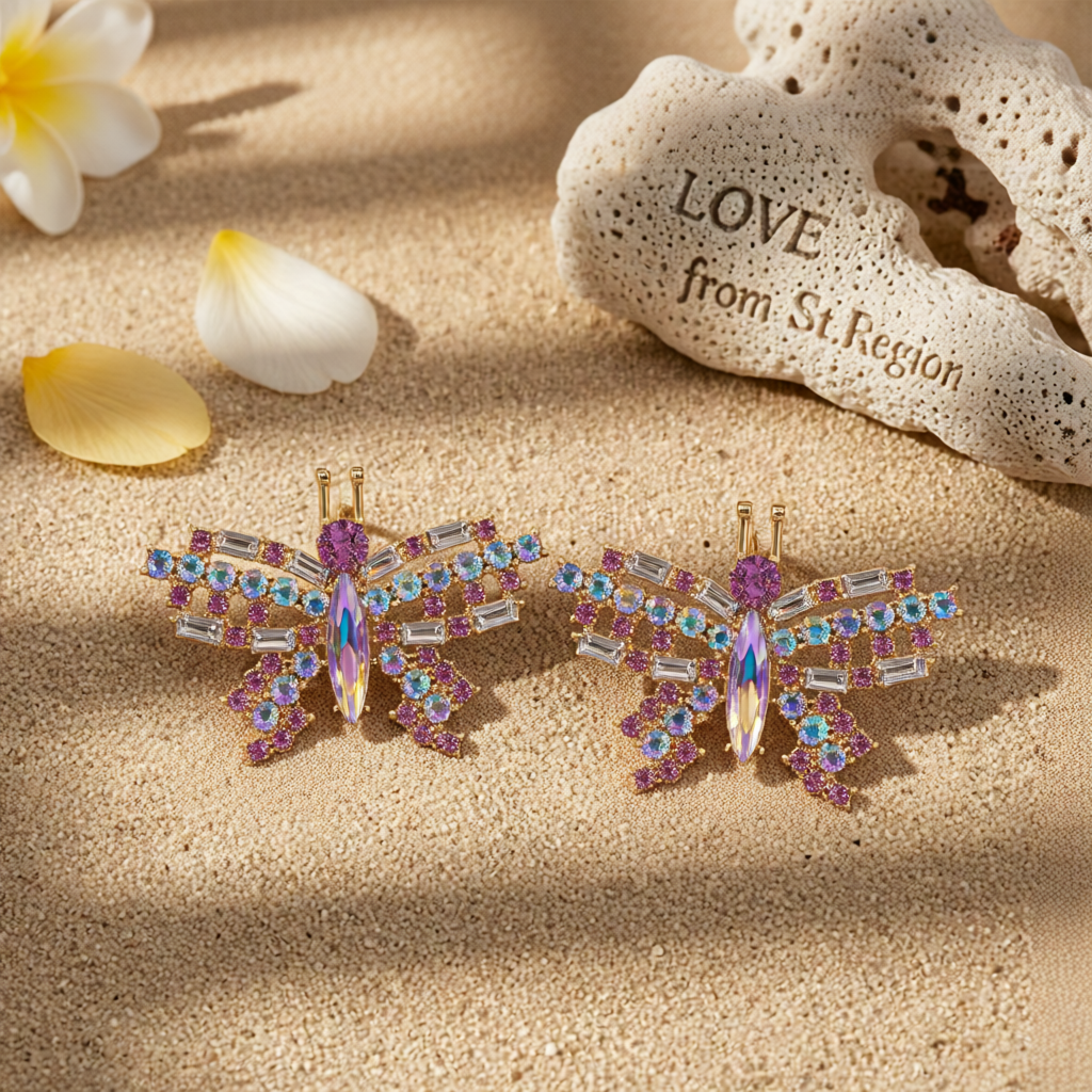 Champagne Crystal & Cubic Zirconia Butterfly Stud Earrings
