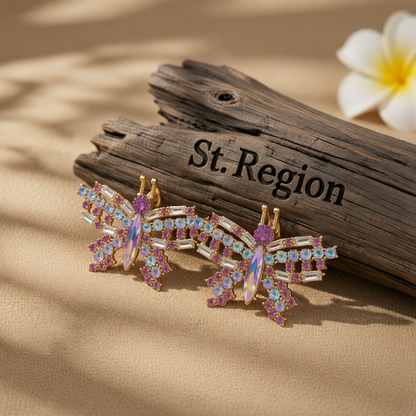 Champagne Crystal & Cubic Zirconia Butterfly Stud Earrings