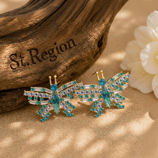 Green Crystal & Cubic Zirconia Butterfly Stud Earrings