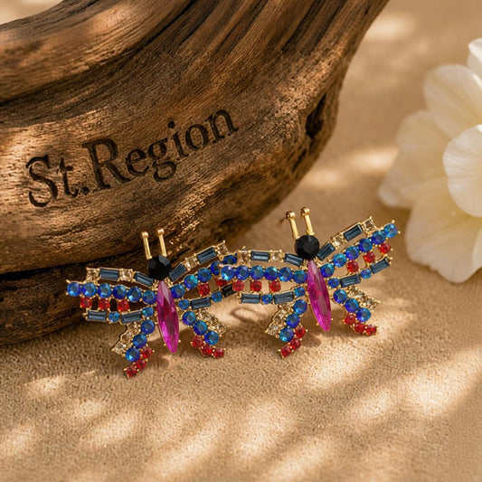 Blue Crystal & Cubic Zirconia Butterfly Stud Earrings