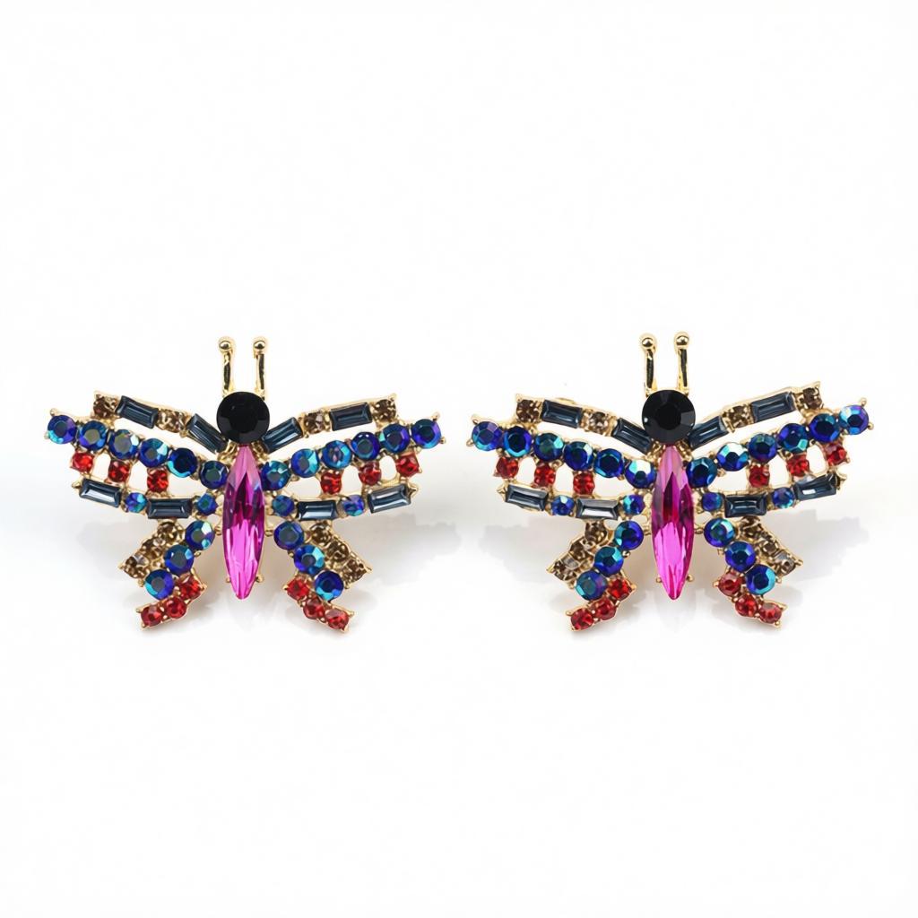 Blue Crystal and Cubic Zirconia Butterfly Stud Earrings, stud earrings for women, everyday style, side view
