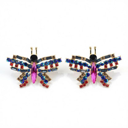 Blue Crystal and Cubic Zirconia Butterfly Stud Earrings, stud earrings for women, everyday style, side view