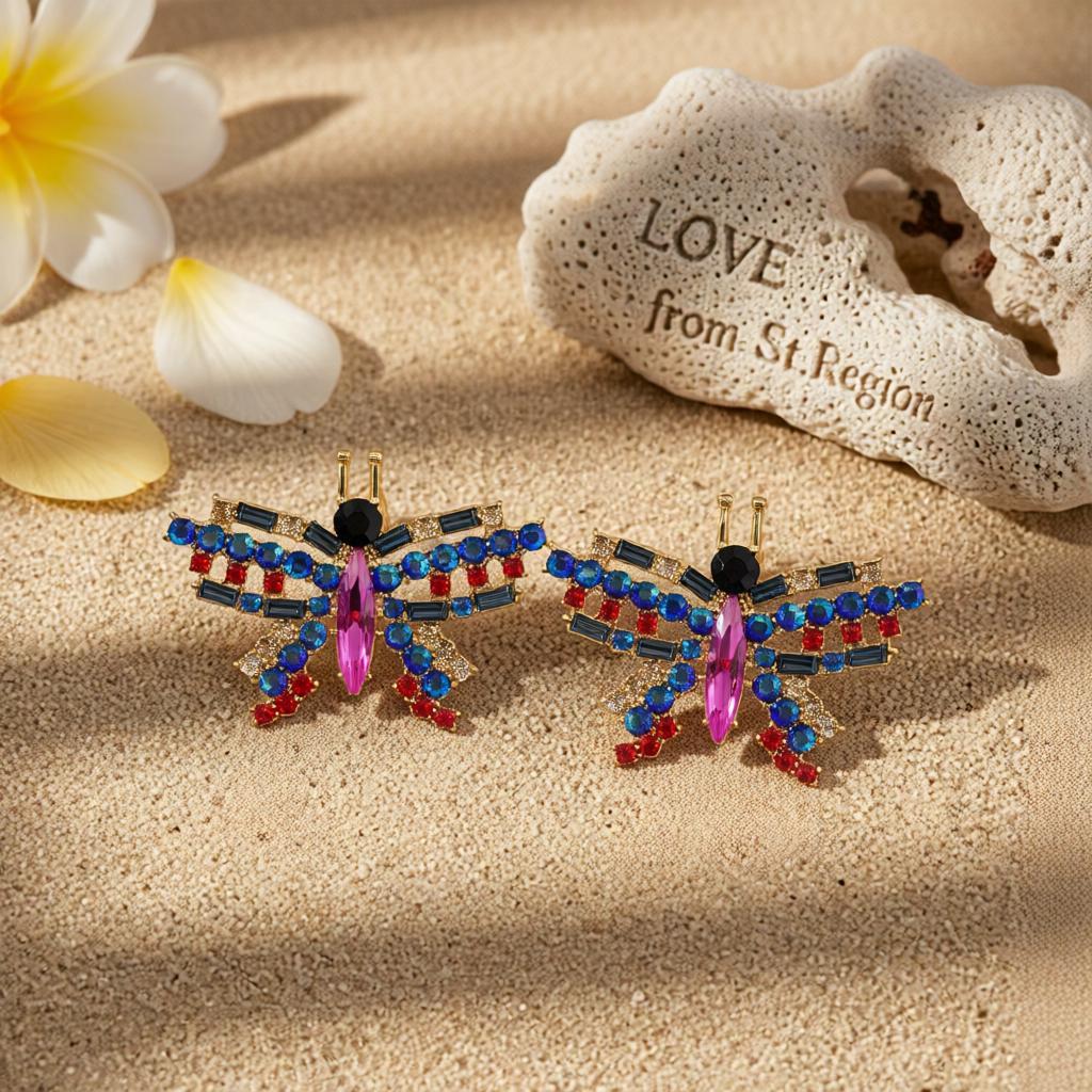 Blue Crystal and Cubic Zirconia Butterfly Stud Earrings, stud earrings for women, everyday style, lifestyle look