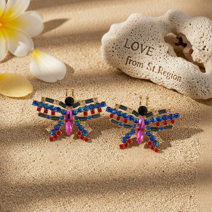 Blue Crystal and Cubic Zirconia Butterfly Stud Earrings, stud earrings for women, everyday style, lifestyle look