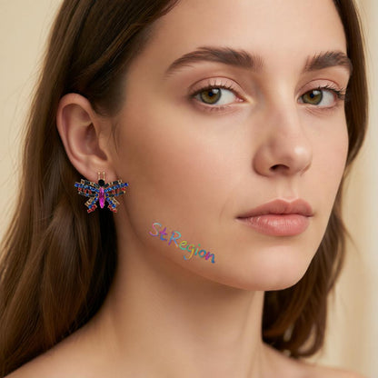 Blue Crystal and Cubic Zirconia Butterfly Stud Earrings, stud earrings for women, everyday style, styled look