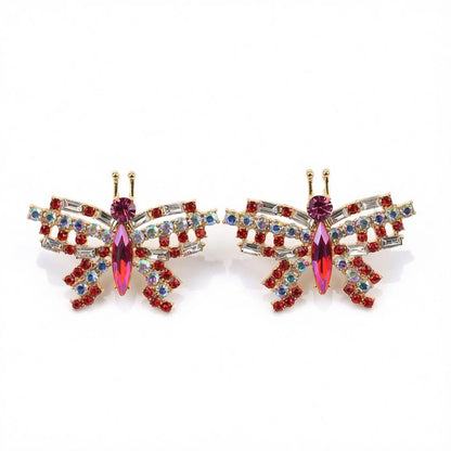 Red Crystal and Cubic Zirconia Butterfly Stud Earrings, cubic zirconia stud earrings for women, side view