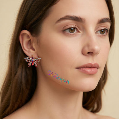 Red Crystal and Cubic Zirconia Butterfly Stud Earrings, cubic zirconia stud earrings for women, styled look