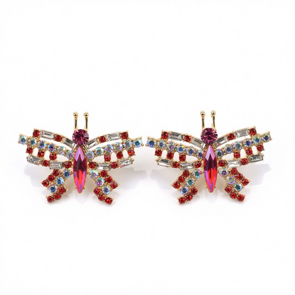 Red Crystal & Cubic Zirconia Butterfly Stud Earrings