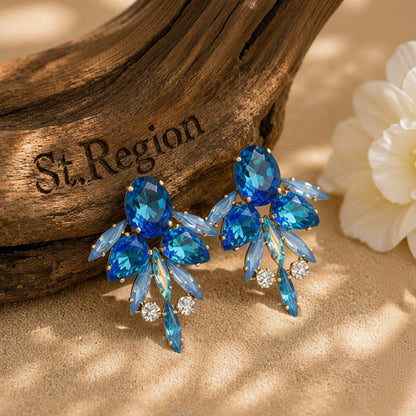 Blue Crystal and Cubic Zirconia Drop Earrings, drop earrings for women, vintage-inspired design, front view