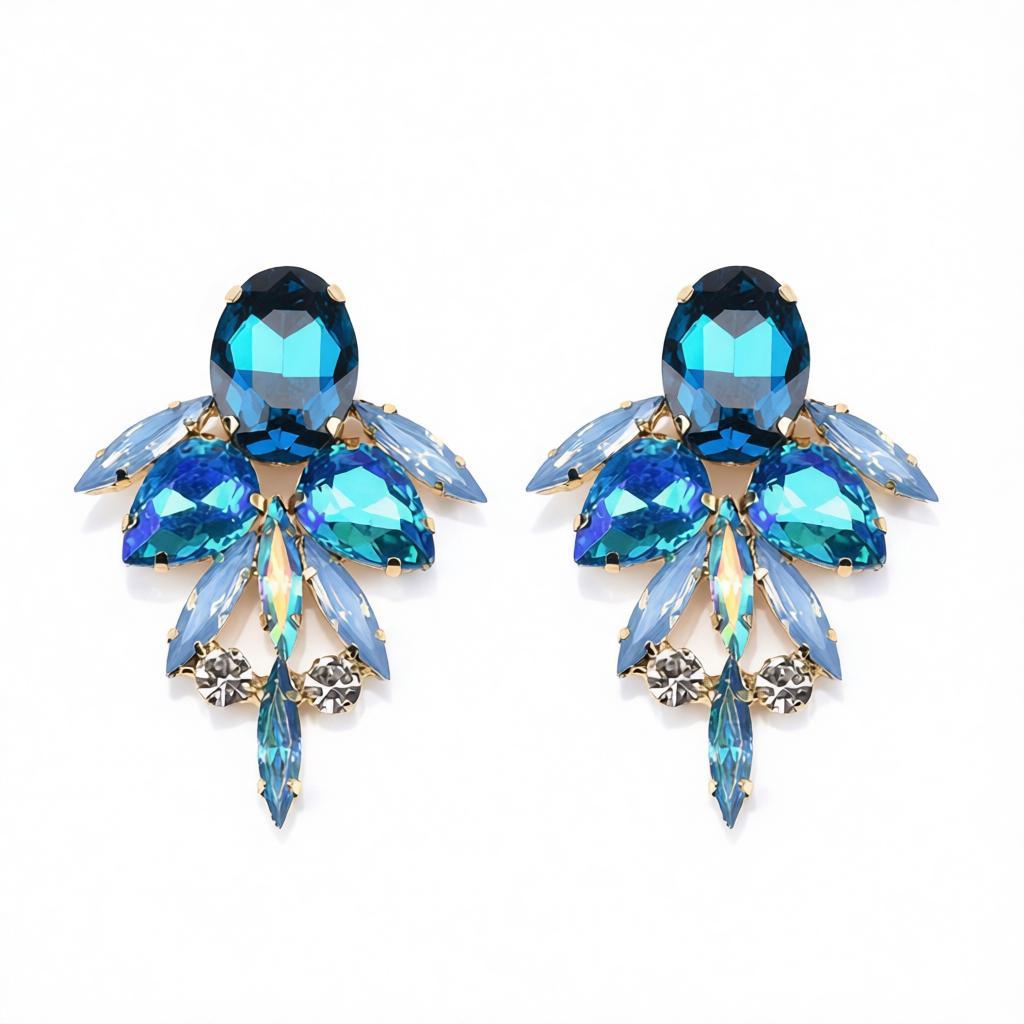 Blue Crystal and Cubic Zirconia Drop Earrings, drop earrings for women, vintage-inspired design, side view