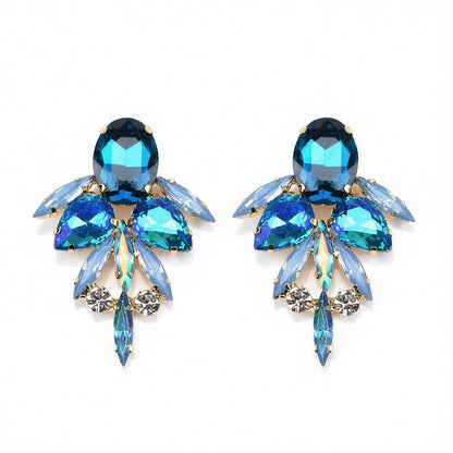 Blue Crystal and Cubic Zirconia Drop Earrings, drop earrings for women, vintage-inspired design, side view