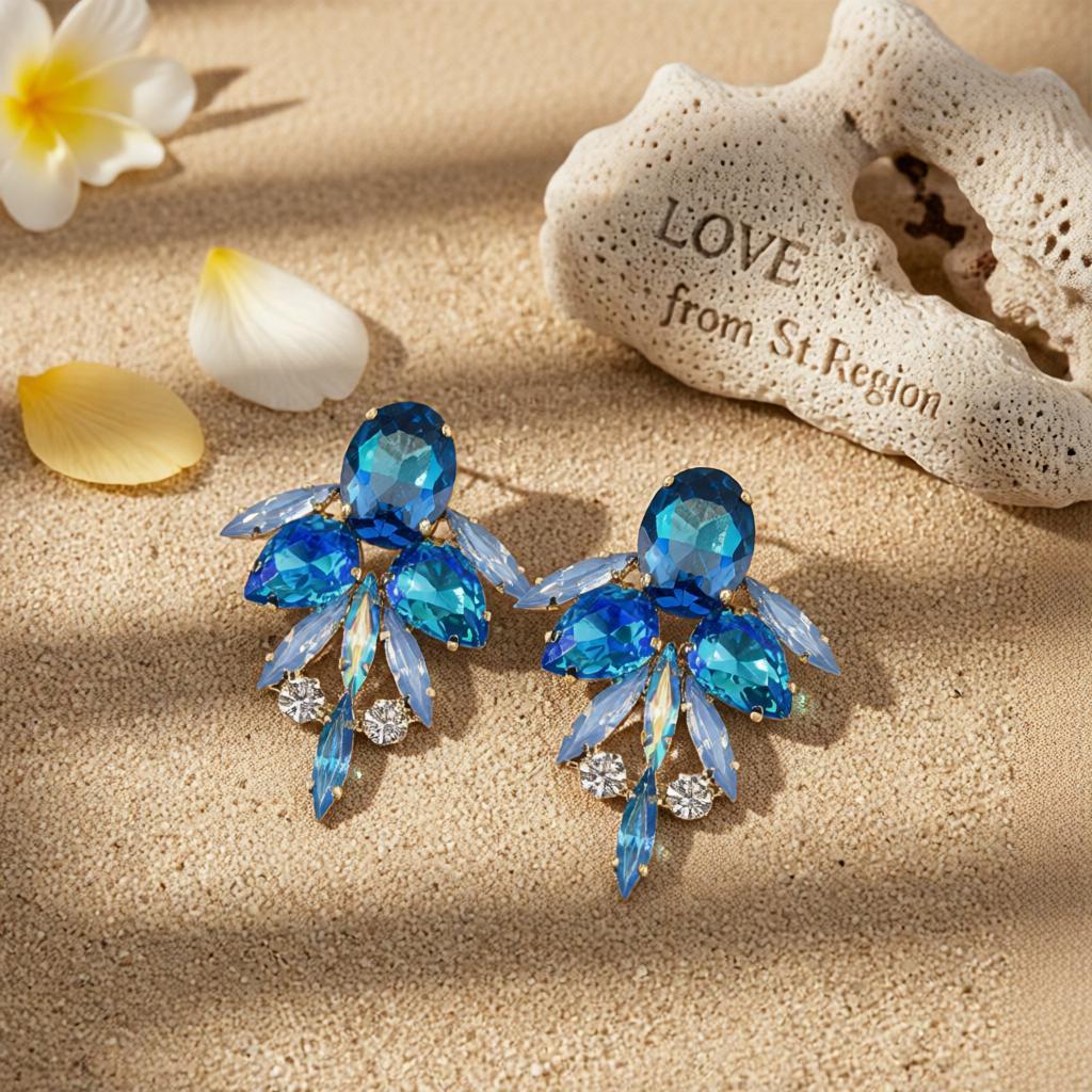 Blue Crystal and Cubic Zirconia Drop Earrings, drop earrings for women, vintage-inspired design, lifestyle look
