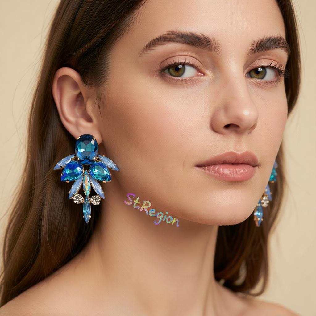 Blue Crystal and Cubic Zirconia Drop Earrings, drop earrings for women, vintage-inspired design, styled look