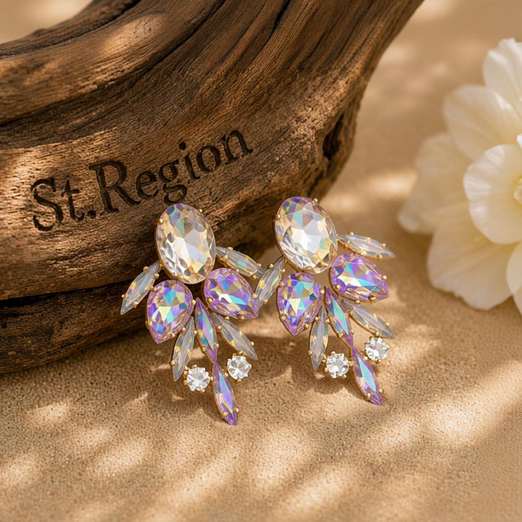 Champagne Crystal and Cubic Zirconia Drop Earrings, drop earrings for women, everyday style, front view