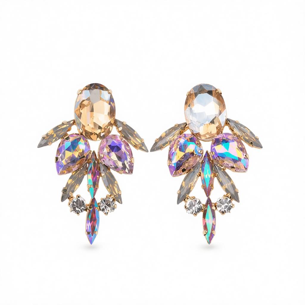 Champagne Crystal and Cubic Zirconia Drop Earrings, drop earrings for women, everyday style, side view