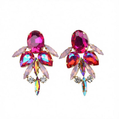 Red Crystal and Cubic Zirconia Drop Earrings, drop earrings for women, botanical inspired, side view