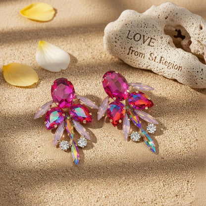 Red Crystal and Cubic Zirconia Drop Earrings, drop earrings for women, botanical inspired, lifestyle look