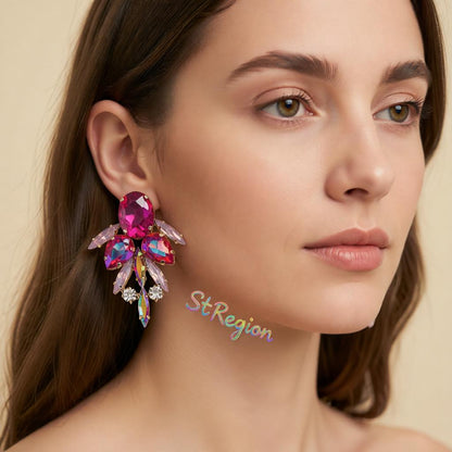 Red Crystal and Cubic Zirconia Drop Earrings, drop earrings for women, botanical inspired, styled look