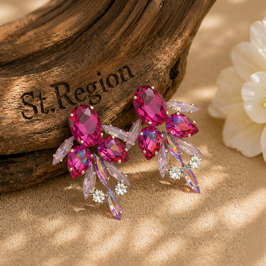 Red Crystal & Cubic Zirconia Drop Earrings