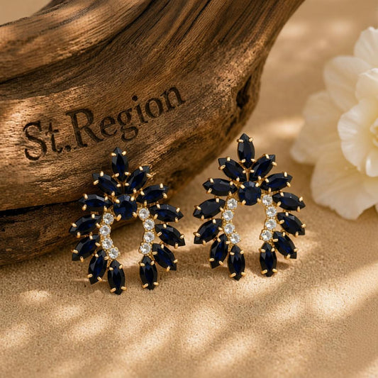 Black Crystal & Cubic Zirconia Curved Stud Earrings