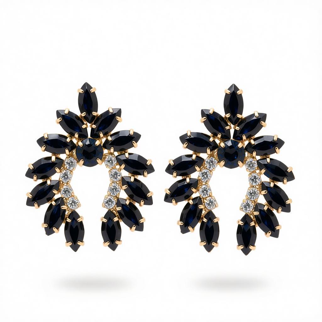 Black Crystal and Cubic Zirconia Curved Stud Earrings, stud earrings for women, everyday style, side view