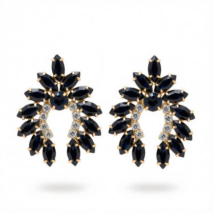 Black Crystal and Cubic Zirconia Curved Stud Earrings, stud earrings for women, everyday style, side view