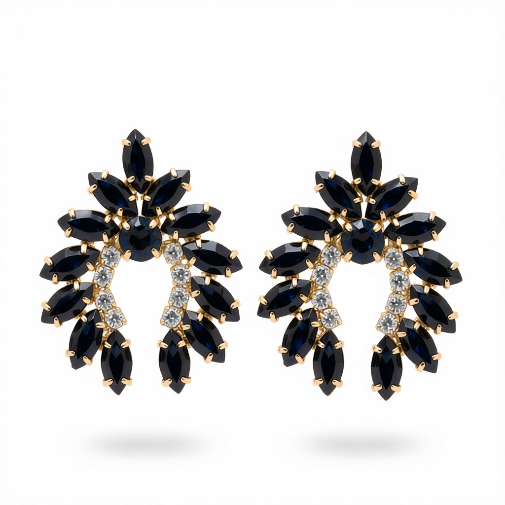 Black Crystal & Cubic Zirconia Curved Stud Earrings