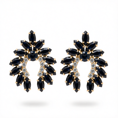 Black Crystal & Cubic Zirconia Curved Stud Earrings