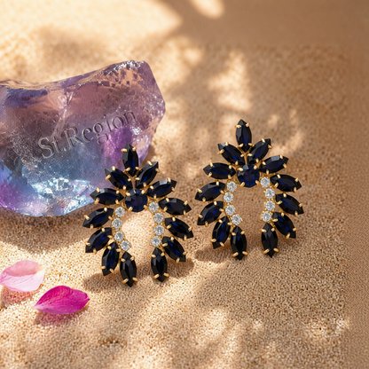 Black Crystal & Cubic Zirconia Curved Stud Earrings