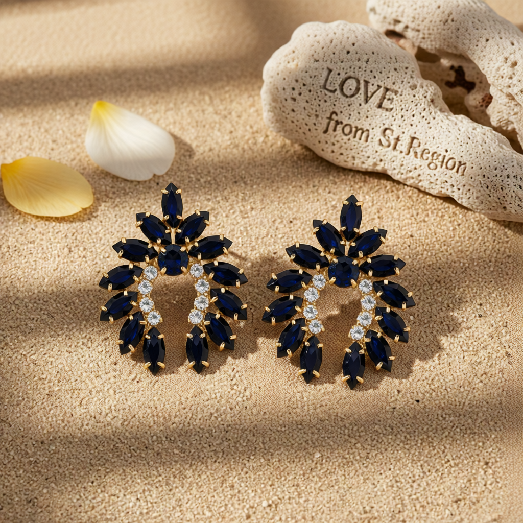 Black Crystal & Cubic Zirconia Curved Stud Earrings
