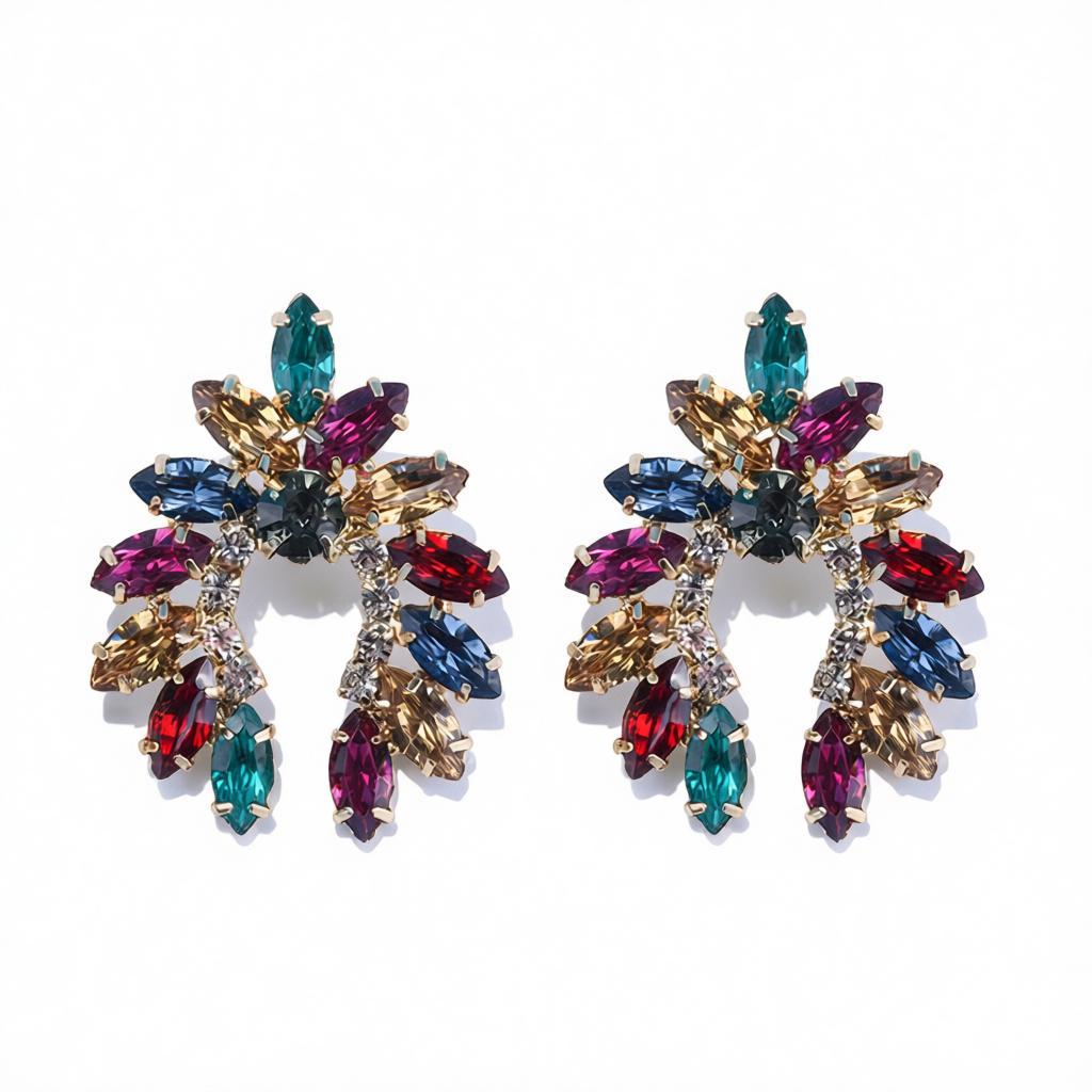 Rainbow Crystal and Cubic Zirconia Curved Stud Earrings, cubic zirconia stud earrings for women, side view