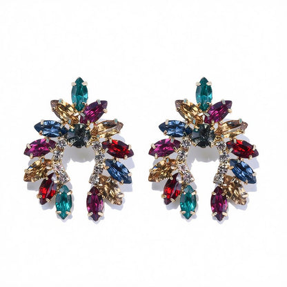 Rainbow Crystal and Cubic Zirconia Curved Stud Earrings, cubic zirconia stud earrings for women, side view