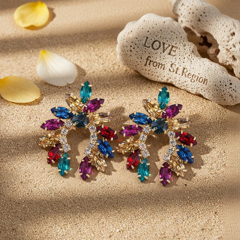 Rainbow Crystal and Cubic Zirconia Curved Stud Earrings, cubic zirconia stud earrings for women, lifestyle look