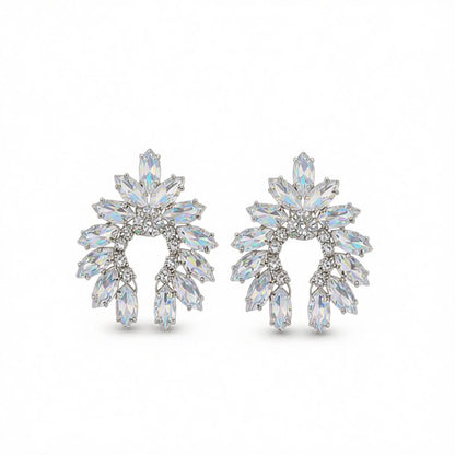 Crystal and Cubic Zirconia Curved Stud Earrings, stud earrings for women, botanical inspired, side view