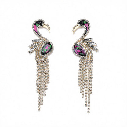 Cubic Zirconia and Enamel 18K Gold-Plated Flamingo Drop Earrings, gold drop earrings for women, side view