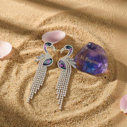Cubic Zirconia & Enamel 18K Gold-Plated Flamingo Drop Earrings