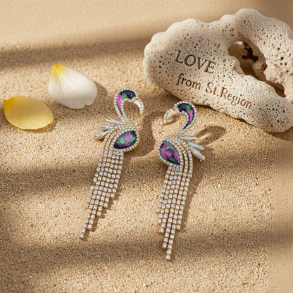 Cubic Zirconia & Enamel 18K Gold-Plated Flamingo Drop Earrings
