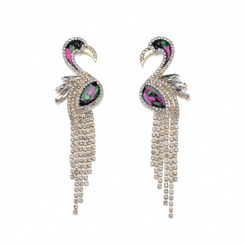 Cubic Zirconia & Enamel 18K Gold-Plated Flamingo Drop Earrings