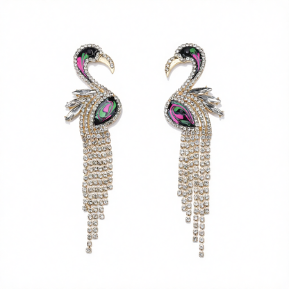 Cubic Zirconia & Enamel 18K Gold-Plated Flamingo Drop Earrings