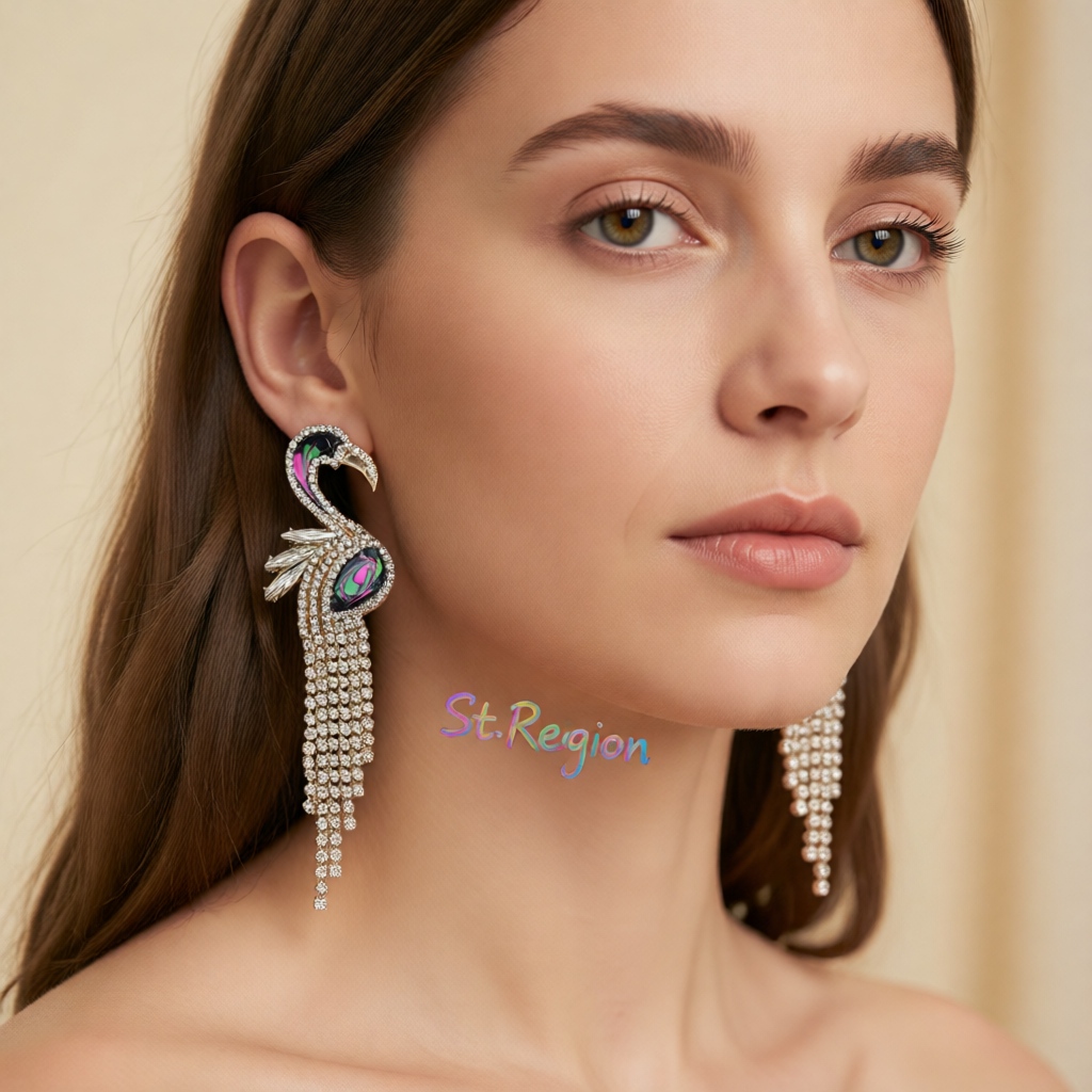 Cubic Zirconia & Enamel 18K Gold-Plated Flamingo Drop Earrings