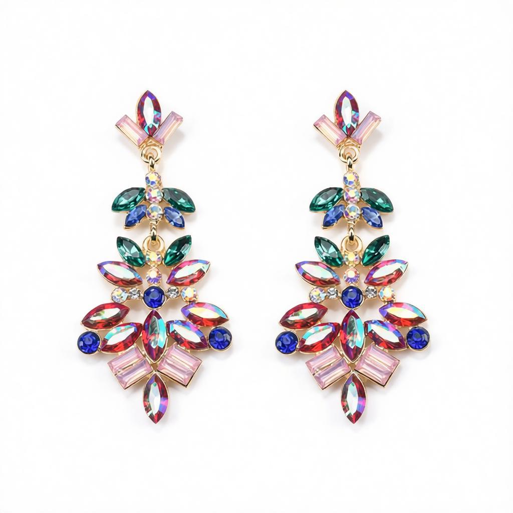 Multicolor Crystal and Cubic Zirconia Flower Drop Earrings, drop earrings for women, everyday style, side view